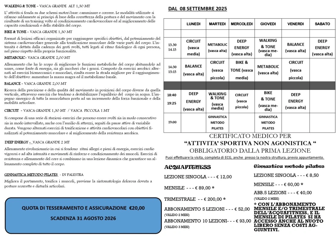 Acquafitness Orari Prezzi e regolamento - Scarica la brochure completa  Acquafitness Orari Prezzi e regolamento - Scarica la brochure completa