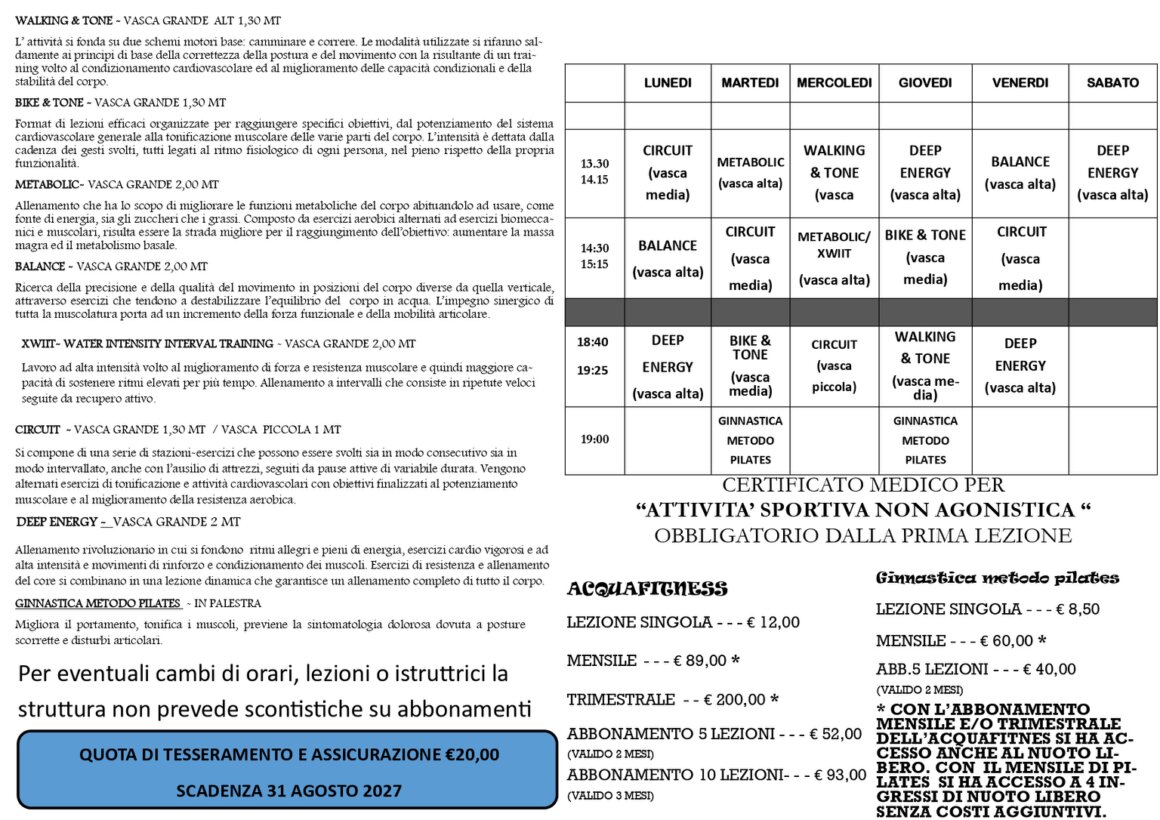 Aquafitness Thebris orari e servizi - Scarica la brochure completa 