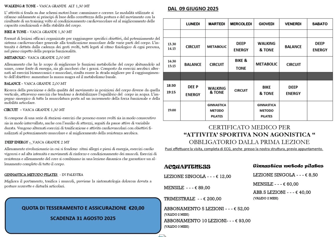 Aquafitness Thebris - tutti i corsi - Scarica la brochure completa 