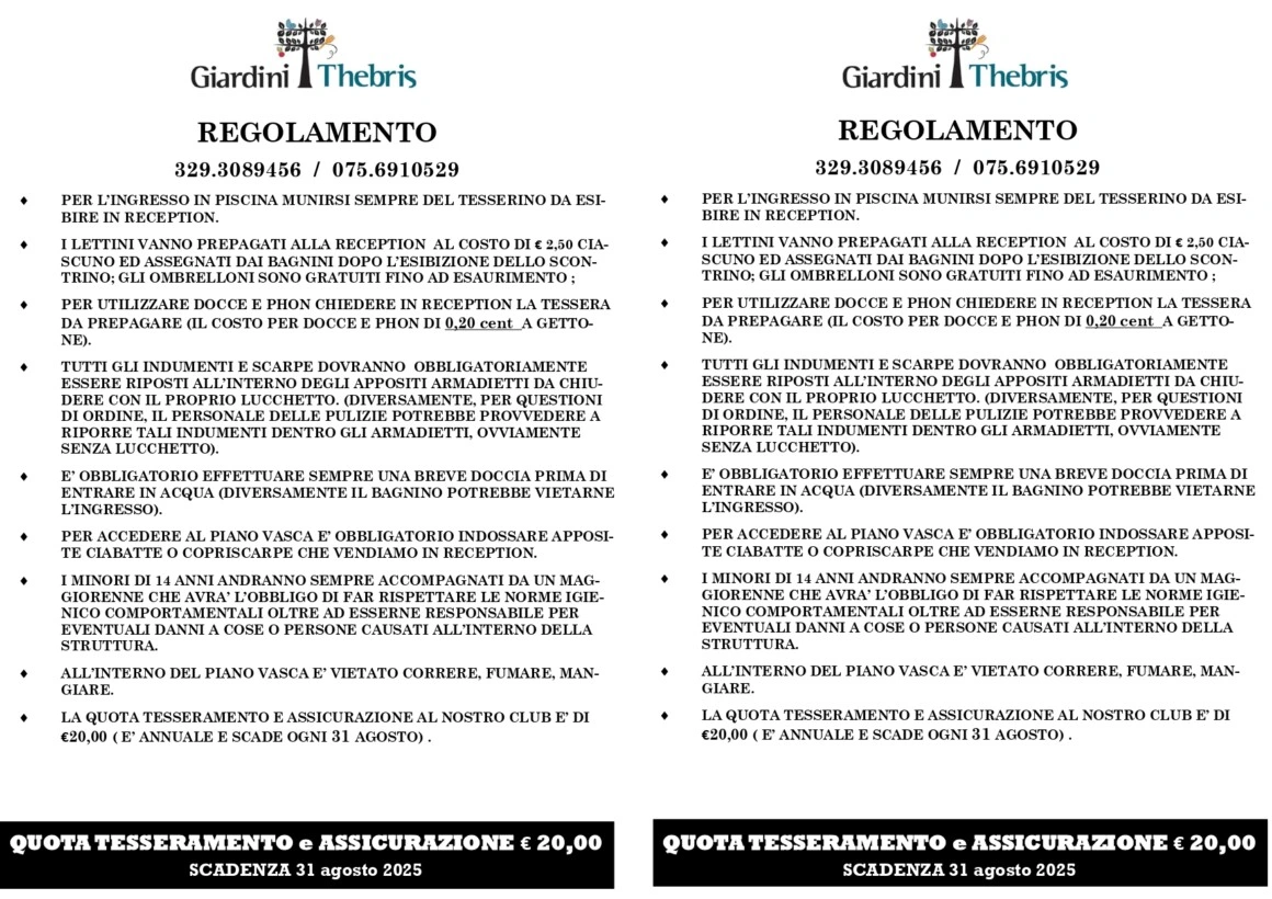 Piscina Thebris Regolamento - Scarica la brochure completa 