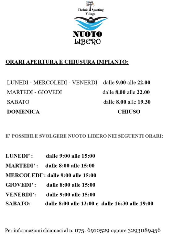 Piscina Thebris orari e servizi - Scarica la brochure completa 