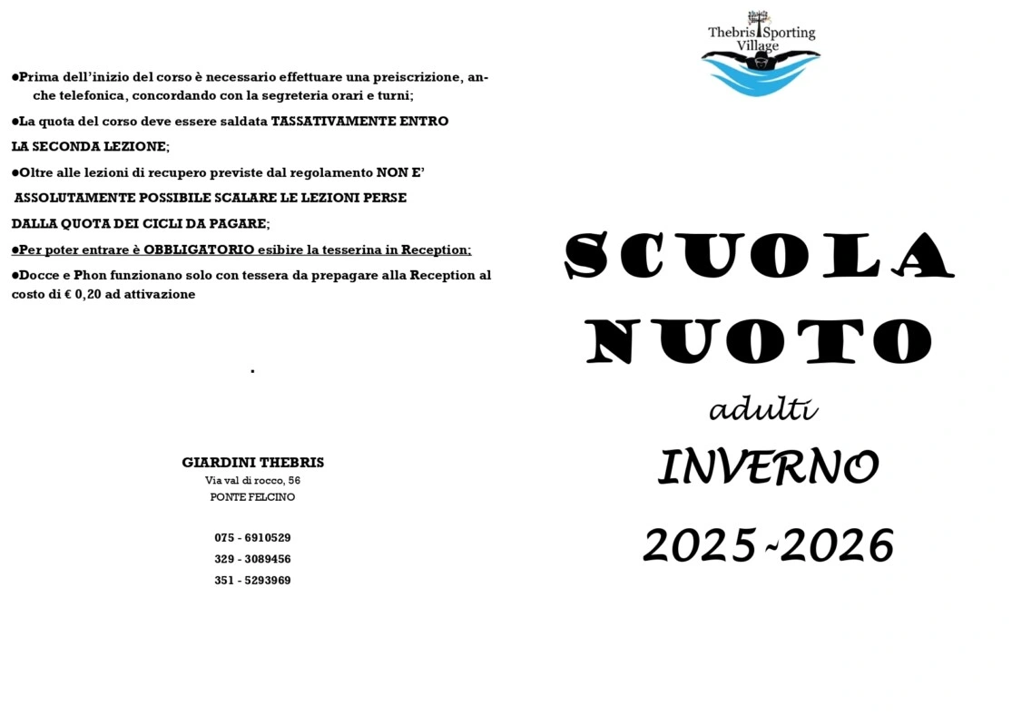 Nuoto adulti. Orari, Prezzi e regolamento - Scarica la brochure completa